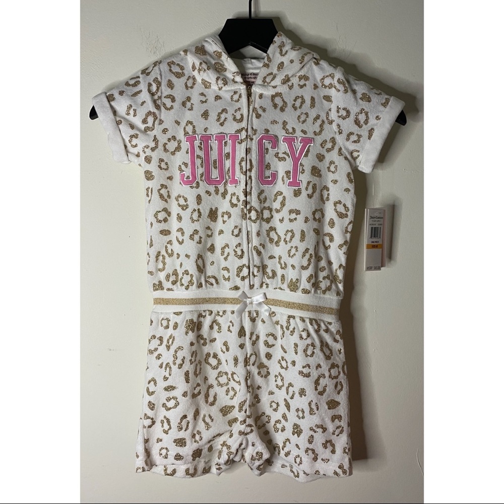 Juicy Couture Embellished Velour Zip Up Romper Size 6X